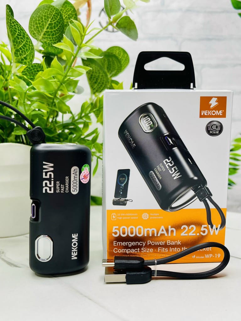 WEKOME WP-19 5000mAh Power Bank 22.5W Fast Phone Charger Pocket Mobile Power Supply - Black