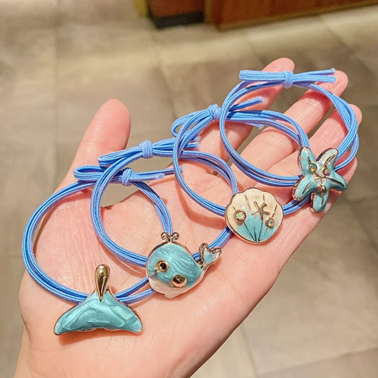 Simple Blue Little Whale Little Dolphin Hair Tie